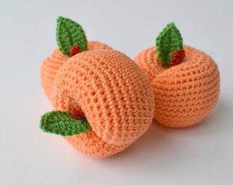 Knitting  peach,  fruit crocheted,  kitchen decoration,play food, eco-friendly toys