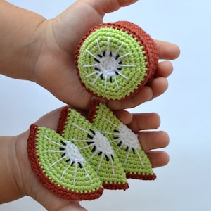 Crochet kiwi toy, crochet fruits and vegetables pretend play, educational toy for toddler, eco-friendly toys, knitted kiwi and slices