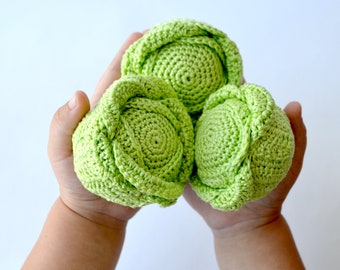 Crochet cabbage, crochet vegetables, play food toy, kitchen decor, soft toys, handmade toys, eco-friendly toys, learning toy,kids gift