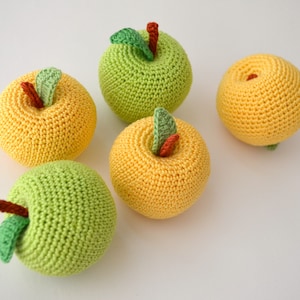 Knitted apple, crochet fruit, play food,  amigurumi food, eco-friendly toys, yellow apple, green apple, soft toys, handmade toys
