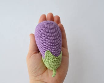 Crocheted vegetables, Crocheted Eggplant, Pretend play,Kitchen decor,soft toys ,Handmade toys,eco-friendly toys, Play food