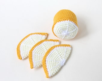 Baby toy, crochet fruit, crochet  lemon with slices, play food, soft toys, handmade toy, eco friendly, kitchen decoration
