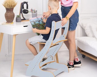 Growing Chair Kids Furniture High Chair Wooden Toddler Adjustable Height Kid Chairs Handmade Unique Personalized Study Chair Gift for Kids