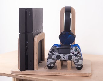 Gift for Him Game Controller Stand Wooden PS Gaming Accessories Gift for Boyfriend Joystick Holder Personalized Gift for Nerd Headset Holder