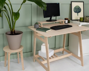 Wooden Office Desk Study Working Table Personalized Gift Computer Stand Wood Minimal Workstation Modern Home Furniture Handmade Laptop Desk