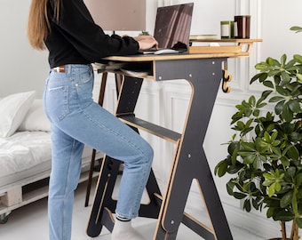 Computer Desk Adjustable Wood Personalized Gift Standing Desk Laptop Stand Modern Home Office Workstation Sit Stand Working Table Handmade