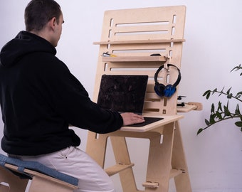 Standing Desk Office Furniture Wood Sit Stand Desk Adjustable Computer Desk Modern Drawing Desk Work from Home Gift for Him Fold Desk Shelf