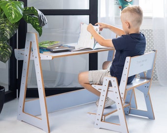 Desk and Chair Set Kids Furniture Wooden Personalized Kid Study Table Modern Gift for Son Transforming Desk Ergonomic Game Activity Table