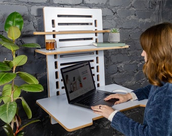 Wall Desk Mounted Wooden Laptop Stand Engraving Minimalist Modern Standing Desk Office Gift Murphy Desk Floating Secretary Personalized