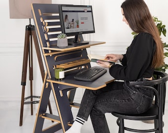 Standing Desk Wood Black Adjust Computer Desk Tower High Desk Work From Home Office Furniture Secretary Desk Stand Up Custom Mother Day Gift