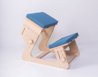 Sperrholzmöbel-Kniestuhl mit Kissen, kniender Stützhocker, einzigartiger Haltungsstuhl, verstellbarer Lesestuhl, individuelles Geschenk für Bürokollegen