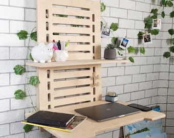 Wall Desk Workstation Standing Desk Personalized Gift Laptop Wooden Stand Adjustable Height Shelving Home Office Organization Floating Table