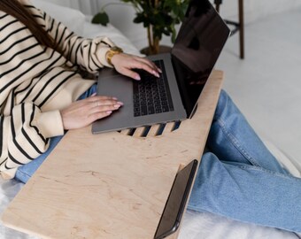 Laptop Stand Lap Tray Natural Wooden Tray Portable Lapdesk Bed Tray Work From Home Personalized Computer Lap Stand Custom Office Gift