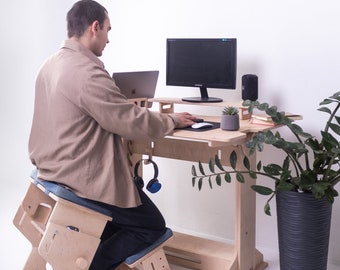 Multiplex meubilair Computerbureau Monitorstandaard Houten sta-bureau Thuiskantoormeubilair Werk vanuit huis Op maat gemaakt kantoorcadeau Opklapbaar bureau