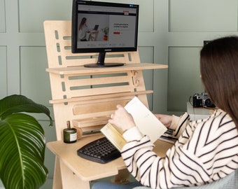 Computer Desk Wooden Standing Desk Adjustable Modern Office Furniture Foldable Desk Drawing Desk Personalized Gift for Him Sit Stand Desk