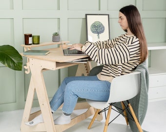 Computer Desk Wooden Height Adjustable Standing Desk Custom Portable Work from Home Table Laptop Sit Stand Office Gift Study Furniture