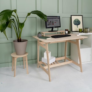 Computer Desk Wooden Plywood Furniture Home Office Desk with Flowerpot Stand Writing Table with Monitor Stand Office Gifts Home Workstation image 1