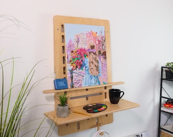 Wall Desk Workstation Shelving Home Office Organization Standing Desk Personalized Gift Laptop Wooden Stand Adjustable Height Floating Table