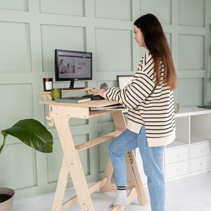 Standing Desk Computer Stand Engraving Wooden Gift Height Adjustable Laptop Office Stand, Ergonomic Work Table Desk Organizer Workstation Natural