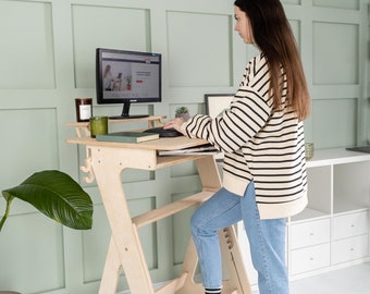 Standing Desk Computer Stand Engraving Wooden Gift Height Adjustable Laptop Office Stand, Ergonomic Work Table Desk Organizer Workstation