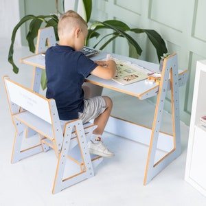 Kids Desk and Chair Wooden Toddler Furniture Activity Table Folding Desk for Kids Custom Gift for Son Fold Learning Table Study Desk Gift image 3