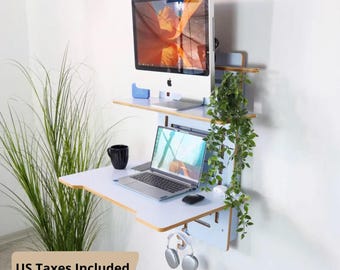 Murphy Wall Mounted Desk: Space-Saving Wooden Floating Table for Home Office