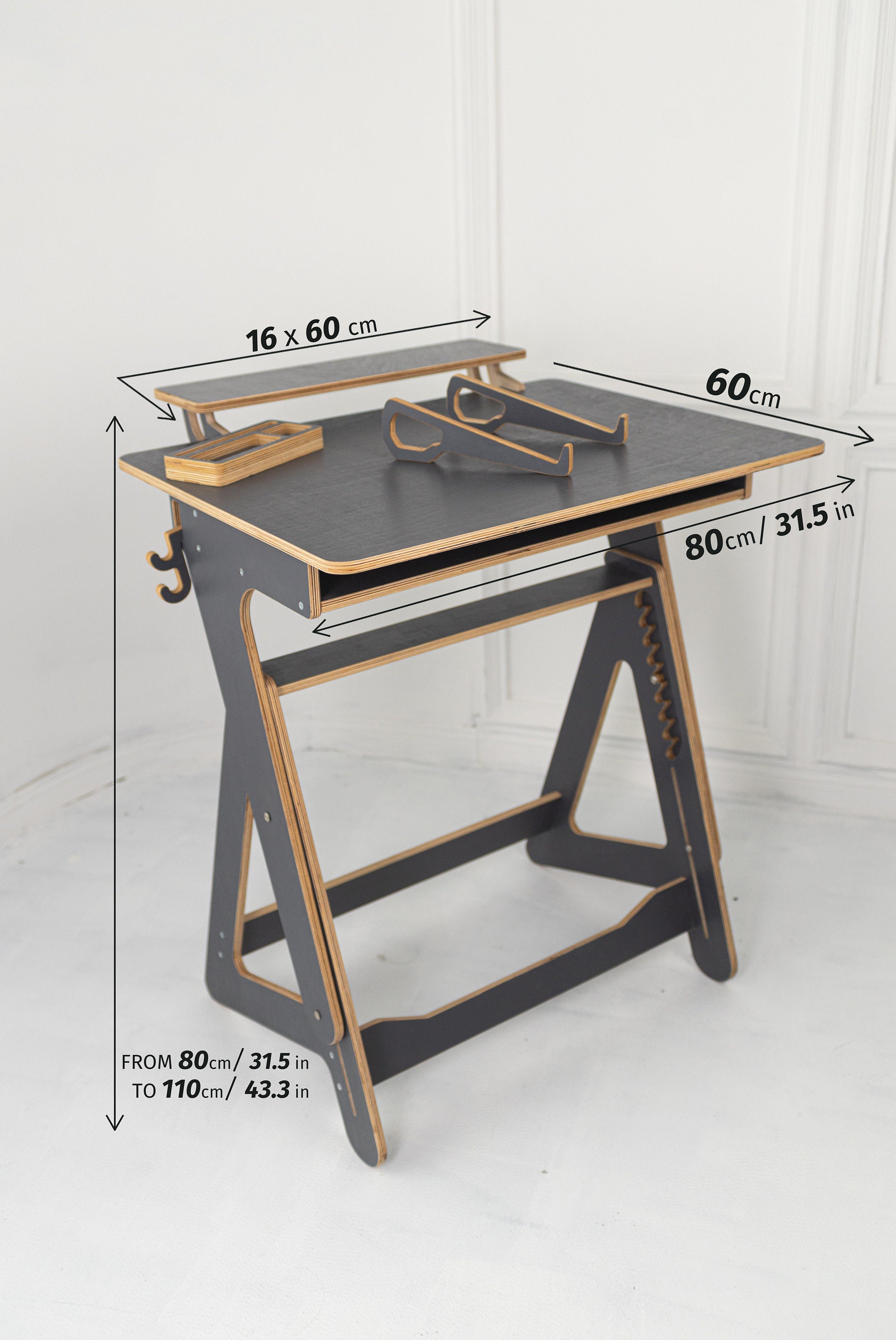 Standing desk computer stand engraving wooden gift height etsy