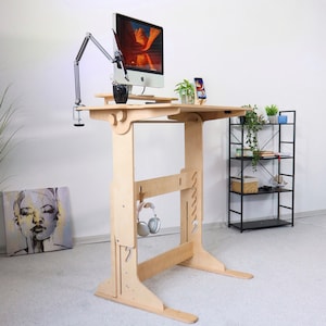 Adjustable Height Wooden Standing Desk: Ergonomic Laptop Table