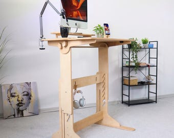 Adjustable Height Wooden Standing Desk: Ergonomic Laptop Table
