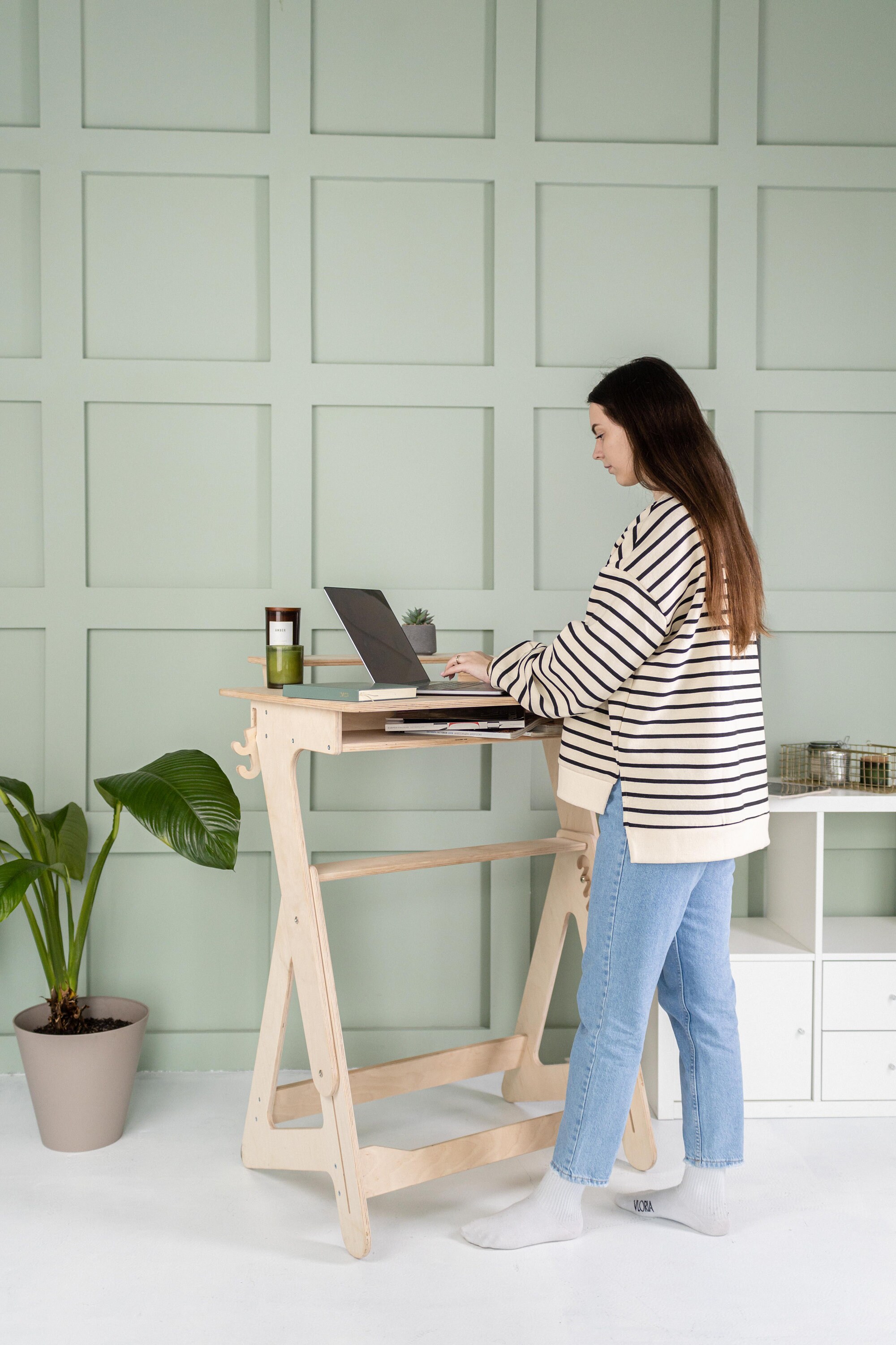 Standing desk computer stand engraving wooden gift height etsy