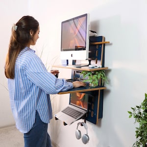 Wall Mounted Standing Desk: Murphy Style Plywood Floating Workstation