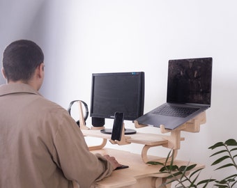 Schreibtisch Organizer Holz Monitor Ständer Desktop Einrichtung Computer Schreibtisch Zubehör Handy Halter Büro Regal Arbeit von zu Hause aus Kopfhörer Stand Büro Geschenk