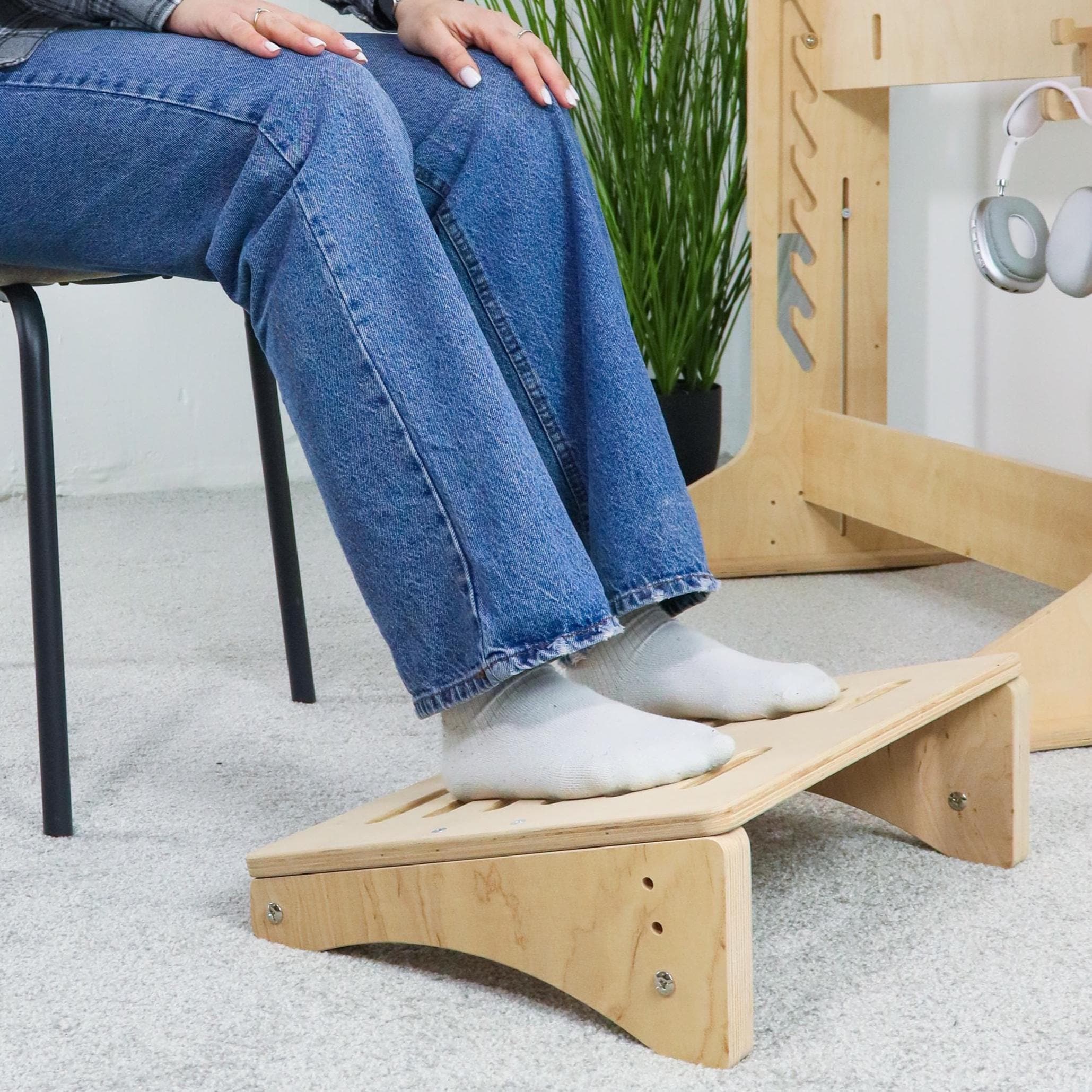 Adjustable Wooden Footrest: Ergonomic Desk Leg Support
