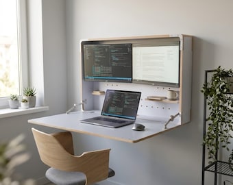 Murphy Dual-Monitor-Schreibtisch - Wandmontierte Klapparbeitsstation für Home Office