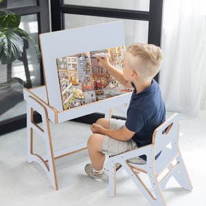 Desk and Chair Set Kids Furniture Personalized Gifts Activity Play Table Adjustable Folding Desk Children Unique Room Decor Wood Study Desk image 6