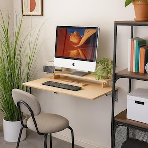 Wall Mounted Murphy Desk Folding Plywood Floating Table Space Saving Compact Office Furniture