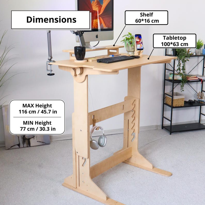 Adjustable Standing Desk: Ergonomic Scandinavian Wood Computer Stand image 3
