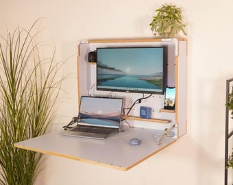 Scrivania da parete pieghevole: spazio di lavoro compatto e nascosto per l'ufficio domestico con ripiani