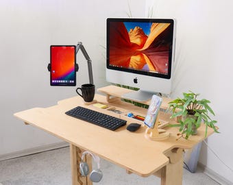 Scrivania per PC in piedi regolabile in altezza, supporto pieghevole per computer portatile per postazione di lavoro per casa e ufficio, 58 x 33 cm, supporto per scrivania