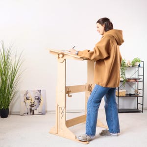 Foldable Plywood Standing Desk: Adjustable Height Home Office