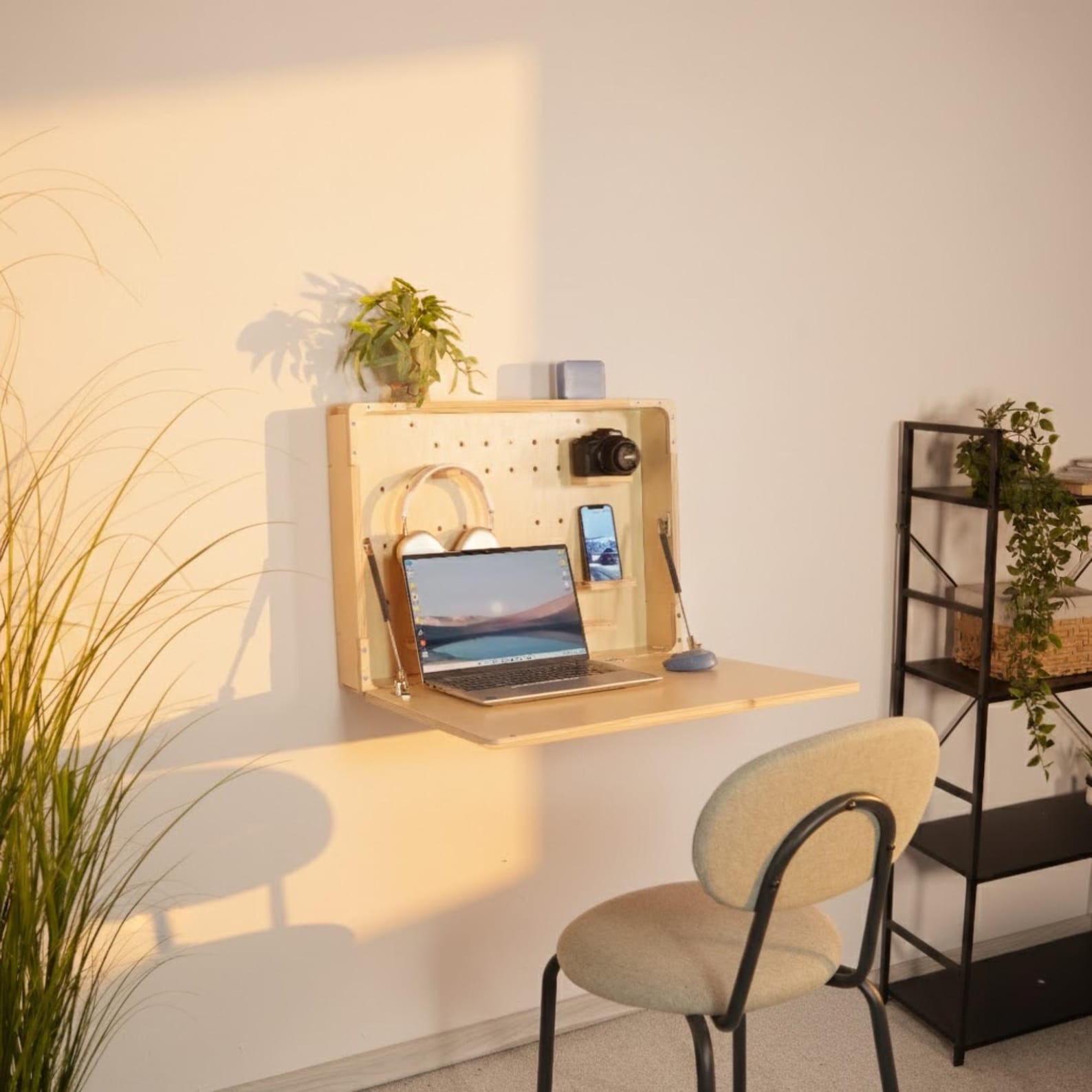 Murphy Desk: Folding Laptop Wall Desk, Space Saving Workspace - Natural