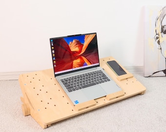 Draagbaar houten schootbureau: laptopvak en tekentafel