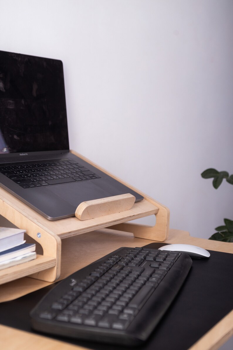 Laptop Stand Wood Natural Desktop Laptop Stand Desk Organizer Office Supplies Work From Home