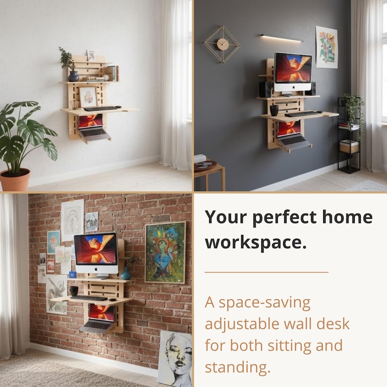 Wall Mounted Standing Desk: Adjustable Height, Space Saving, Modern Office image 10