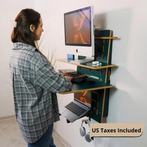 Wall Mounted Standing Desk: Plywood Hidden Monitor Design