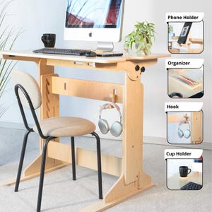 Adjustable Standing Desk: Ergonomic Scandinavian Wood Computer Stand image 5