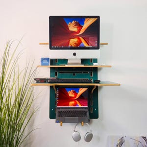 Escritorio de pared flotante de madera montado en la pared Escritorio de pared personalizado Regalo personalizado Compañero de trabajo Colgante de pared ajustable Oficina Hogar Escritorio de pie personalizado