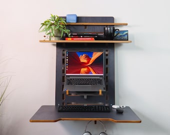 Wall Mounted Floating Desk: Adjustable Height Home Office Furniture