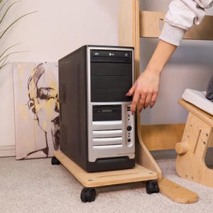 Jual Wooden Computer Casing PC Stand Holder Dengan Roda Varian Model