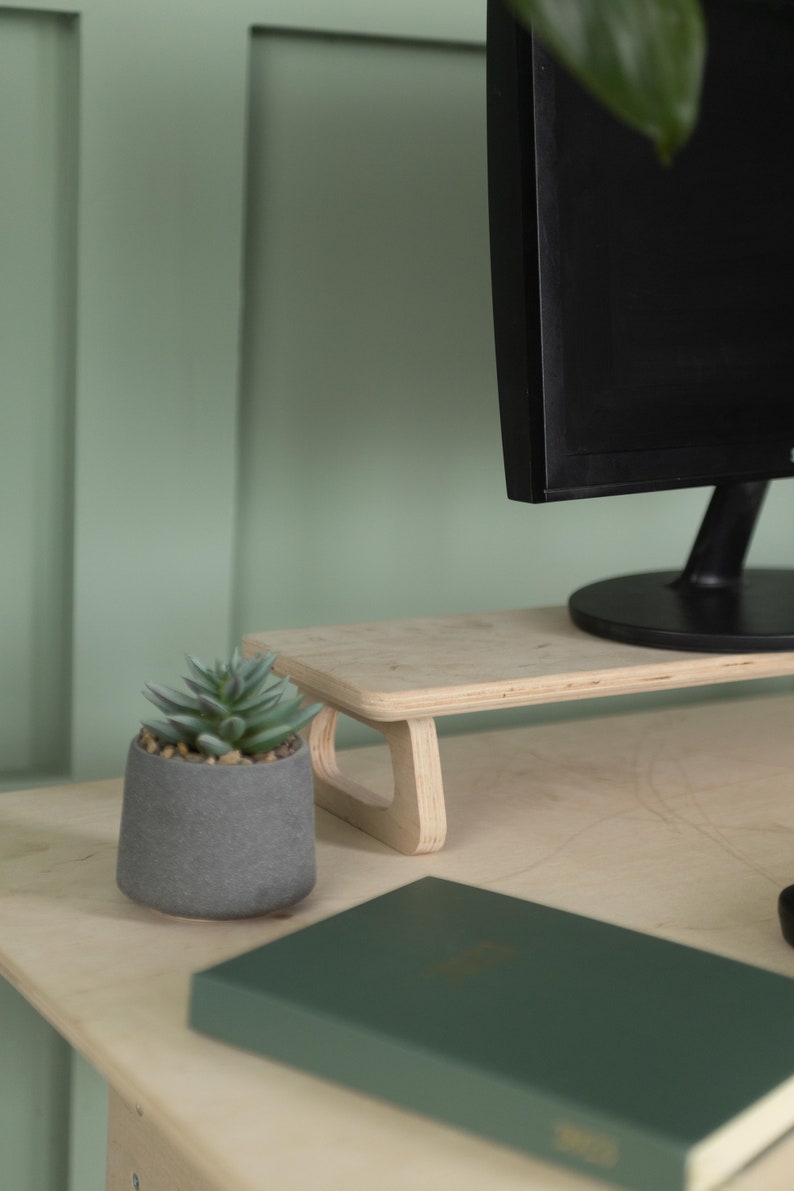 Computer Desk Wooden Plywood Furniture Home Office Desk with Flowerpot Stand Writing Table with Monitor Stand Office Gifts Home Workstation image 4